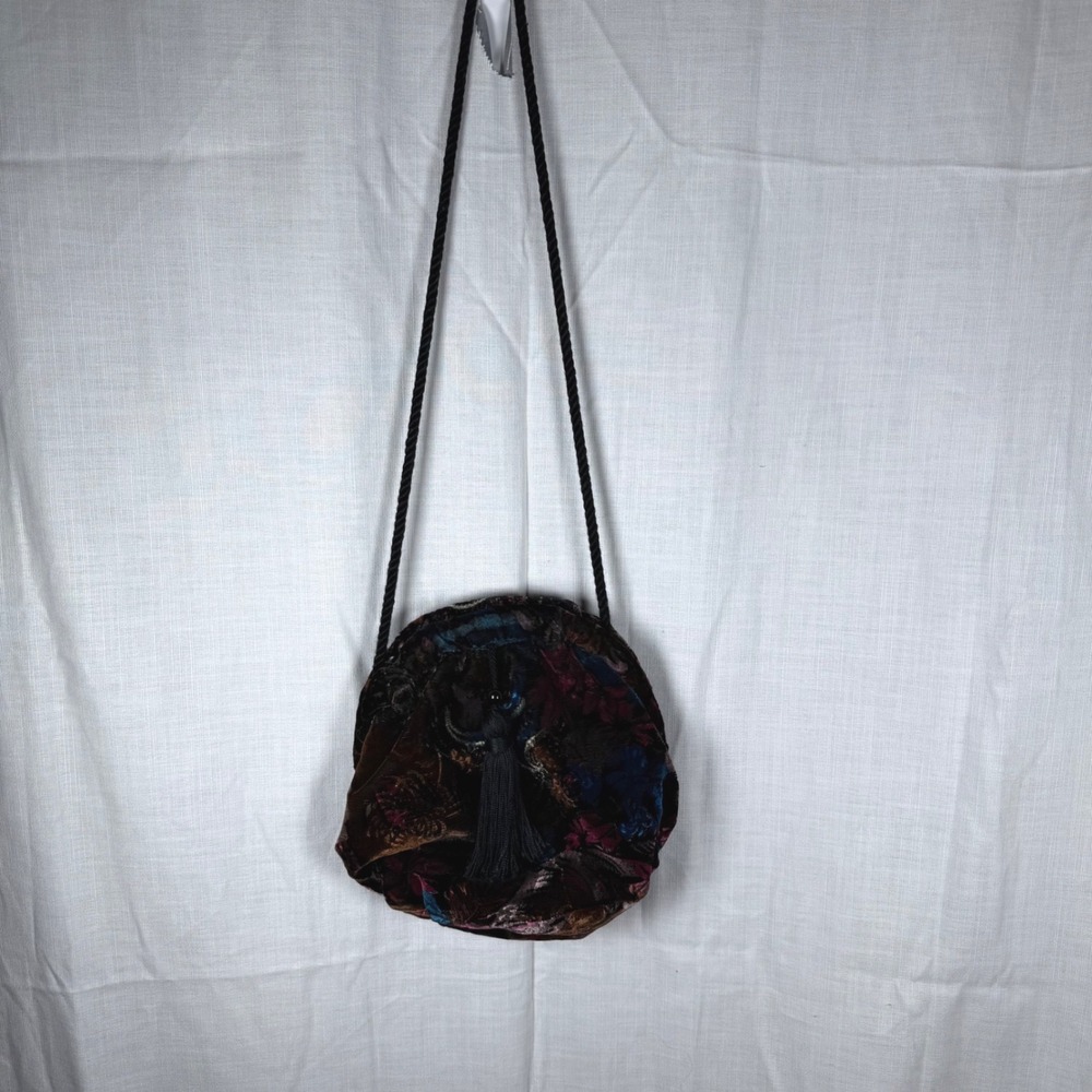 Black Velvet Tassel Pouch Shoulder Evening Bag Dark Academia Boho Witchy Flapper
